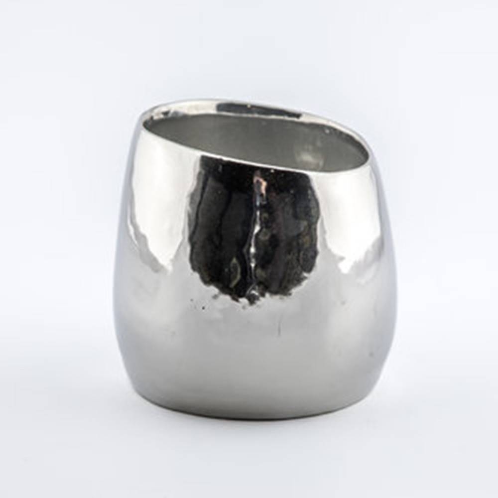 Baz Pot, Silver - Shiny Round Pot