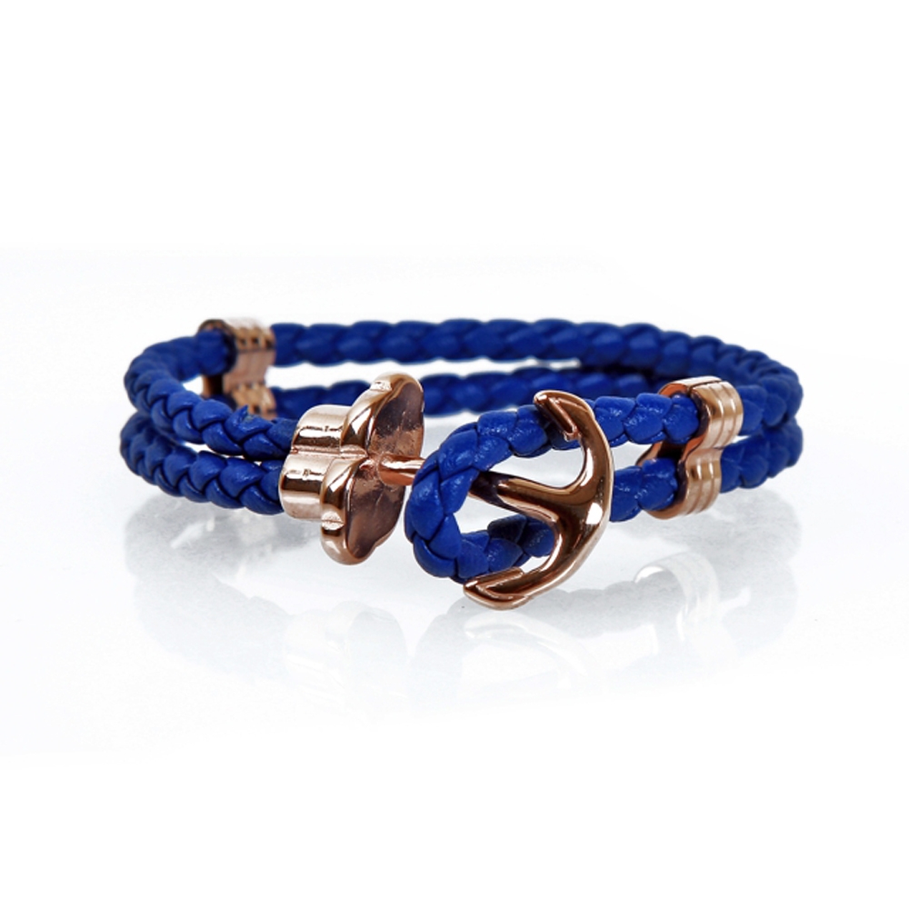 Blue and Rose Erbaa Braided Leather Hook Bracelet - Buttigo