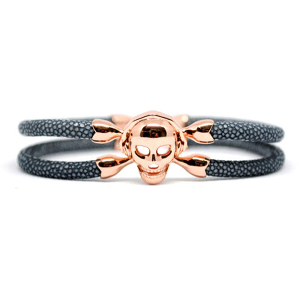 Skull Bracelet | Gray with Rose Gold Skull | Double Bone