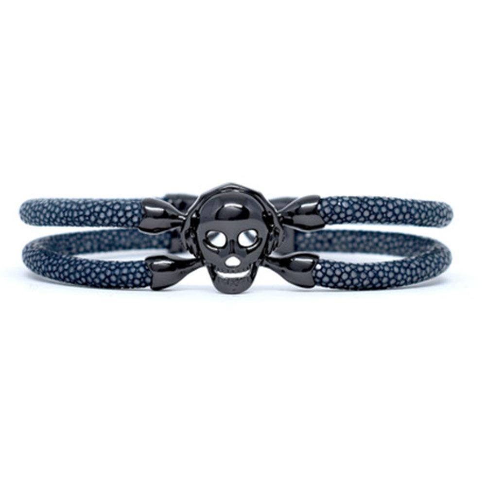 Skull Bracelet | Gray with Black Skull | Double Bone