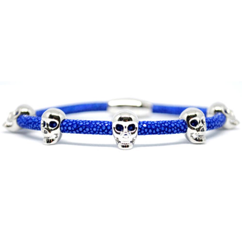 Skull Bracelet | Blue with Silver Skulls | Double Bone