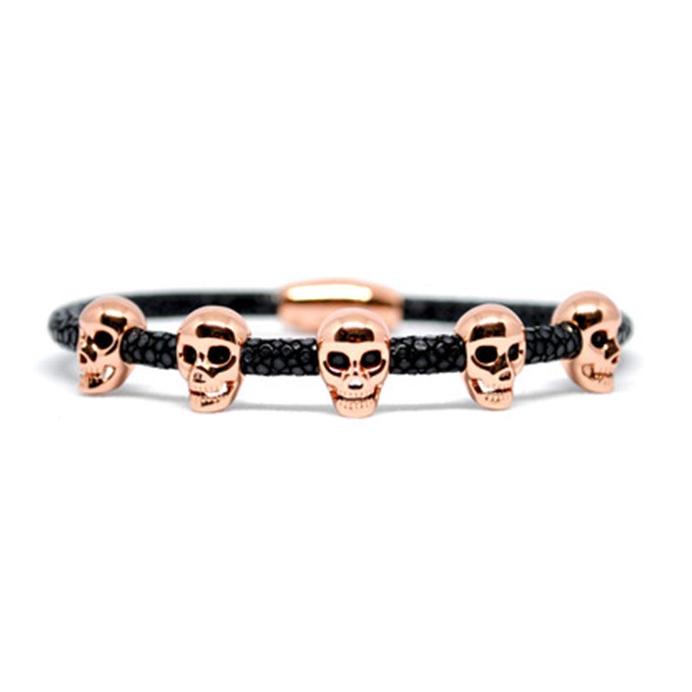 Skull Bracelet | Black with Rose Gold Skulls | Double Bone
