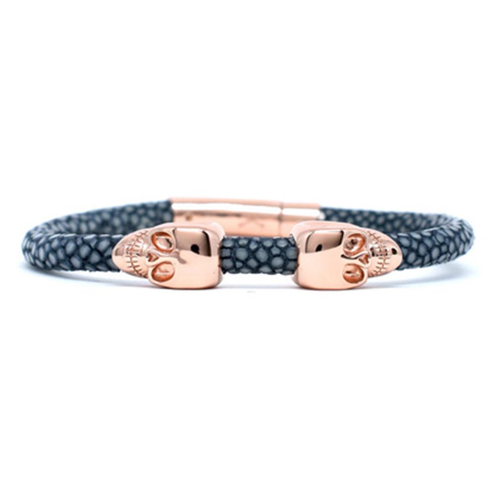Skull Bracelet | Gray | 2 Rose Gold Skulls | Double Bone
